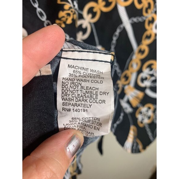 Silver Stone Button Down Dress Shirt Chain Print Business Casual Black Size XL - Picture 5 of 5